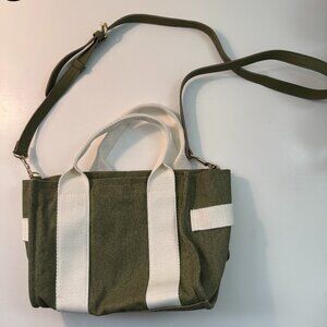 Green and White Canvas Crossbody Bag